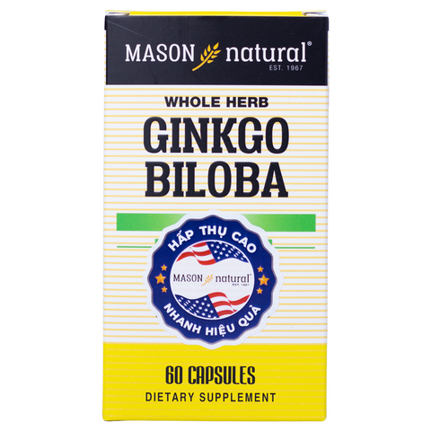 Viên uống Ginkgo Biloba Mason Natural - Hỗ trợ tăng cường trí nhớ & tuần hoàn máu não, cải thiện sức khỏe thần kinh Mỹ