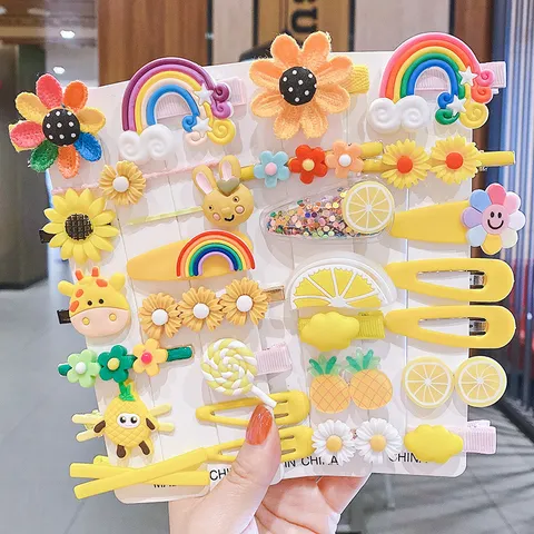 Set Kẹp Tóc  Cho Bé Gái 14 Chi Tiết Mẫu Mới Màu Tím Nhiều Họa Tiết Hoạt Hình Đáng Yêu
