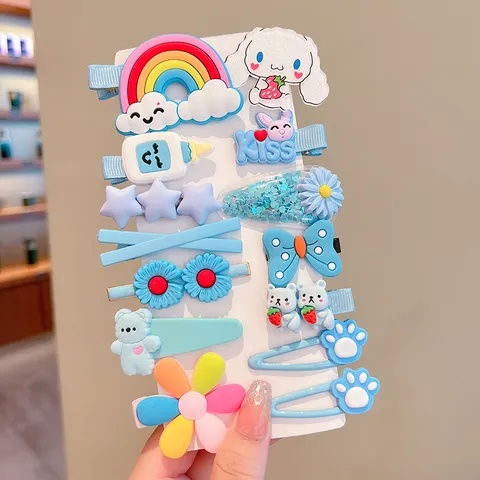 Set Kẹp Tóc  Cho Bé Gái 14 Chi Tiết Mẫu Mới Màu Tím Nhiều Họa Tiết Hoạt Hình Đáng Yêu