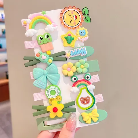 Set Kẹp Tóc  Cho Bé Gái 14 Chi Tiết Mẫu Mới Màu Tím Nhiều Họa Tiết Hoạt Hình Đáng Yêu