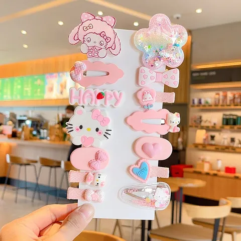 Set Kẹp Tóc  Cho Bé Gái 14 Chi Tiết Mẫu Mới Màu Tím Nhiều Họa Tiết Hoạt Hình Đáng Yêu