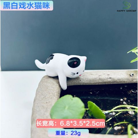 Mèo Lười Bắt Cá Trang Trí Hồ Cá - Phụ Kiện Dễ Thương cho Bể Cá Thủy Sinh, Chất Liệu Resin An Toàn