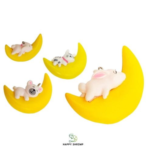 Trang trí Hồ Cá Gấu Ôm Trăng và Mèo Ôm Trăng - Phụ Kiện Dễ Thương Cho Bể Cá Thủy Sinh, Chất Liệu Resin An Toàn