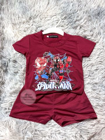 Bộ quần áo thun mềm co giãn 4 chiều họa tiết siêu nhân Người nhện nhiều màu tay ngắn cho bé 278923