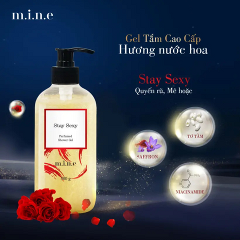 Gel tắm Mine Stay Sexy - Sữa Tắm Hương Nước Hoa Cao Cấp 500g, Giúp Da Sáng Khỏe và Thoải Mái, Phụ Nữ Tự Tin Hơn