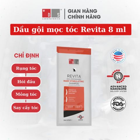 Dầu gội Revita 8ml - Giảm gãy rụng, kích thích mọc tóc - Chăm sóc tóc cho nam, nữ, an toàn cho tóc nhuộm, không chứa sulfate