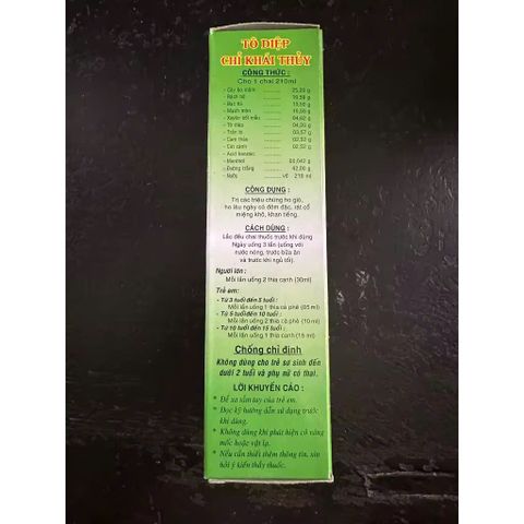 Tô Diệp Chỉ Khái Thủy 210ml - Giúp Giảm Ho, Bổ Phổi, Tan Đờm, Hỗ Trợ Đường Hô Hấp Tự Nhiên hiệu quả