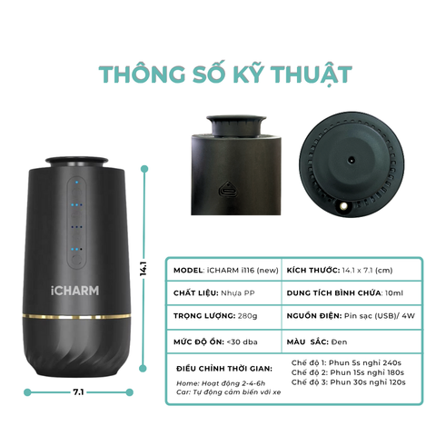 Máy xông tinh dầu, khuếch tán tạo mùi thơm ô tô iCHARM