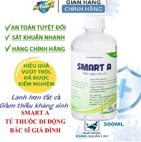 Dung Dịch Sát Khuẩn SmartA 500ml - Khử Khuẩn Da, Vệ Sinh Mũi Họng, An Toàn Cho Gia Đình, Được Sản Xuất Tại Việt Nam