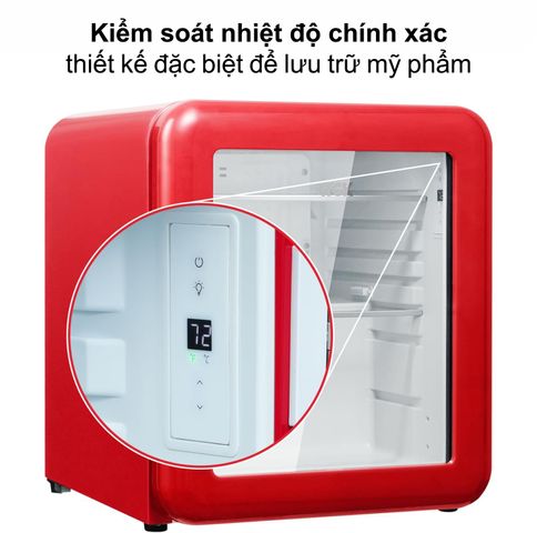 Tủ Lạnh Mini HCK 48L Đỏ - Tủ Lạnh Kiểu Dáng Sang Trọng, Lưu Trữ Mỹ Phẩm, Đồ Uống, Hoạt Động Êm Ái, Bảo Hành 2 Năm