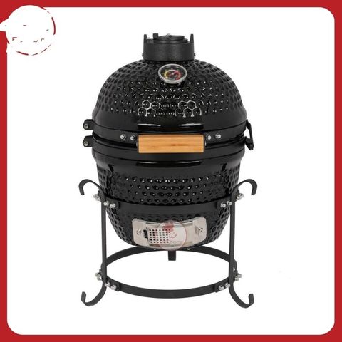 Lò Nướng Gốm Kamado 12.6 inch Di Động - Lò Nướng Than Đen Chịu Nhiệt Cao Cho Tiệc Nướng Ngoài Trời, Cắm Trại và Nấu Ăn Camping