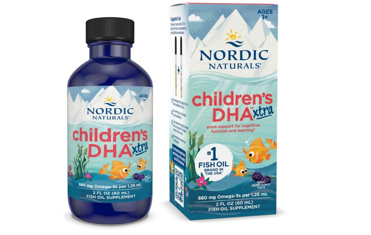 Children's DHA Xtra Nordic Naturals 60ml - Dầu cá giọt hỗ trợ phát triển trí não và thị lực cho trẻ 1-6 tuổi, hương dâu dễ uống