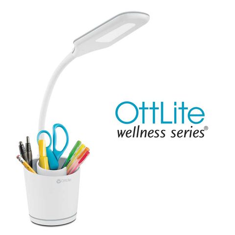 Đèn Bàn LED OttLite ClearSun Hỗ Trợ Sạc USB - Thiết Kế Hiện Đại Chống Cận, 3 Mức Sáng, Cổ Điều Chỉnh, Tổ Chức Ngăn Nắp