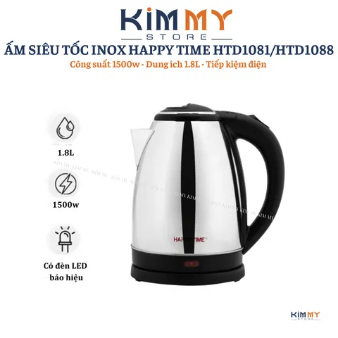 ẤM SIÊU TỐC INOX 1.8L HAPPY TIME HTD1081 - Công suất 1500W
