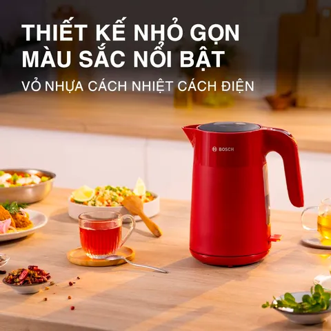 Ấm Đun Siêu Tốc Bosch TWK2M164 - Dung Tích 1,7L, Công Suất 2400W, Thiết Kế An Toàn, Đế Xoay 360 Độ, Không Chất BPA