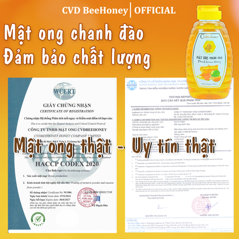 Mật Ong Chanh Đào Nguyên Chất CVDBEEHONEY 500g - Tăng Đề Kháng, Hỗ Trợ Sức Khỏe, Làm Đẹp Da Từ Thiên Nhiên