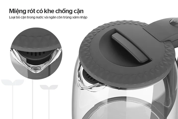 Ấm Siêu Tốc Thủy Tinh 1.8L Sunhouse SHD1215B - Công Suất 1800W, Thiết Kế Đen Hiện Đại, Đế Xoay 360 Độ, Tự Ngắt Khi Nước Sôi