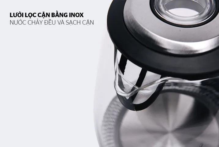 Ấm Siêu Tốc Thủy Tinh 1.7L SUNHOUSE SHD1217 - Công Suất 1850W, Đế Xoay 360 Độ, Hoa Văn Đen, Bảo Hành 12 Tháng