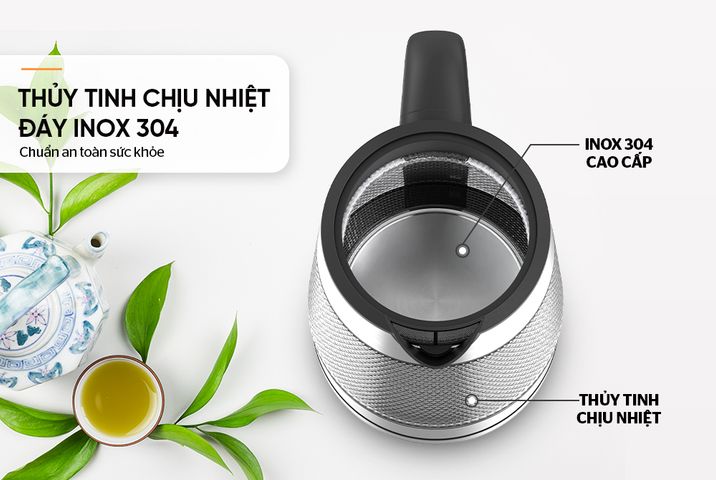 Ấm Siêu Tốc Thủy Tinh Sunhouse SHD1220 - Dung Tích 1.8L, Công Suất 1850W, Đế Xoay 360 Độ, Bảo Hành 12 Tháng