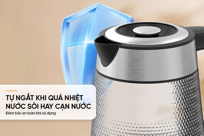 Ấm Siêu Tốc Thủy Tinh Sunhouse SHD1220 - Dung Tích 1.8L, Công Suất 1850W, Đế Xoay 360 Độ, Bảo Hành 12 Tháng