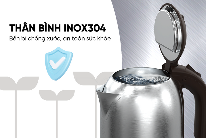 Ấm Siêu Tốc Inox 1.8L Sunhouse SHD1185 - Công Suất 1500W, Đế Tiếp Điện Xoay 360 Độ - Bình Đun Nước An Toàn và Tiết Kiệm Điện
