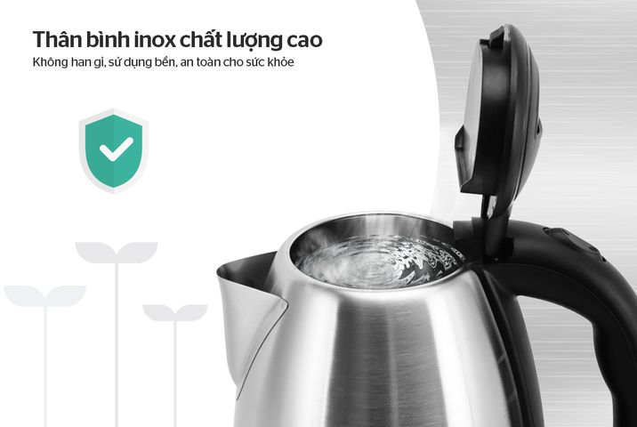 Ấm Siêu Tốc INOX 1.8L SUNHOUSE SHD1182 - Công Suất 1500W, Đun Nước Nhanh Chóng, Đế Xoay 360 Độ, Bảo Hành 12 Tháng