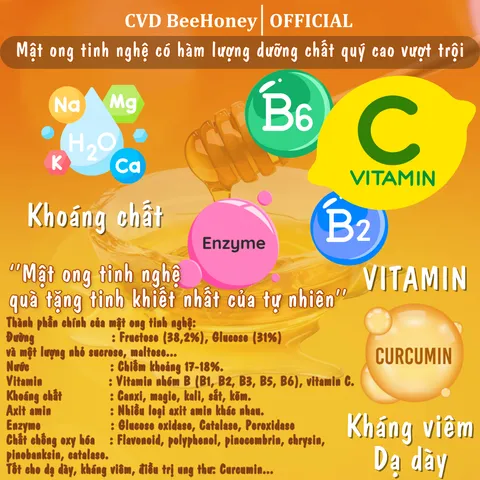 Mật Ong Tinh Nghệ Nguyên Chất CVDBEEHONEY 500g - Tăng Đề Kháng, Phục Hồi Sức Khỏe, Chăm Sóc Da Tự Nhiên, Mật Ong Từ Rừng