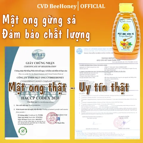 Mật Ong Gừng Sả Nguyên Chất CvdBeehoney 100% Tự Nhiên, Tăng Sức Đề Kháng, Hỗ Trợ Làm Đẹp, 500g