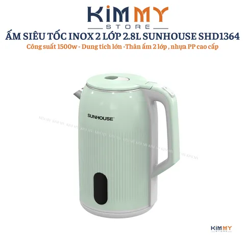 ẤM SIÊU TỐC INOX 2 LỚP 2.8L SUNHOUSE SHD1364 - Dung tích lớn