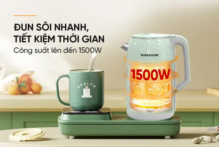 ẤM SIÊU TỐC INOX 2 LỚP 2.8L SUNHOUSE SHD1364 - Dung tích lớn