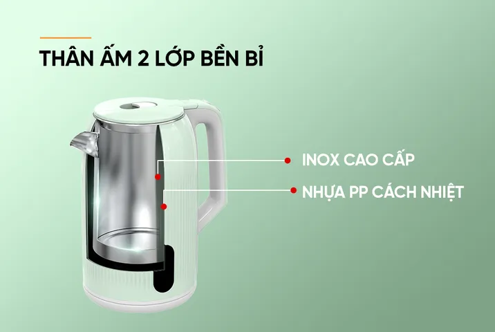 ẤM SIÊU TỐC INOX 2 LỚP 2.8L SUNHOUSE SHD1364 - Dung tích lớn