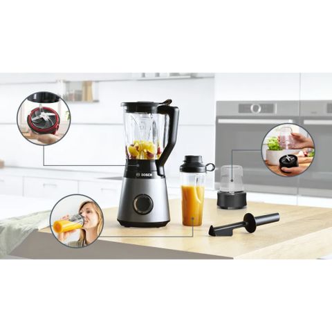 Máy xay sinh tố Bosch MMB6177S VitaPower Serie 4 - Thiết kế hiện đại, công suất 1200W, chịu nhiệt, thích hợp xay sinh tố, súp nóng, đồ uống lạnh.