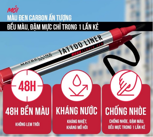 Bút Kẻ Mắt Nước Maybelline - Mascara Dài Mi Chống Nước, Không Lem, Lên Màu Đẹp, Dễ Dàng Sử Dụng, Trang Điểm Hàng Ngày
