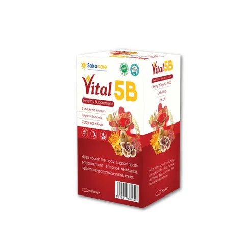 Viên uống Vital 5B - Thực phẩm chức năng hỗ trợ tăng cường sức khỏe, cải thiện giấc ngủ và chống chán ăn cho người lớn và trẻ trên 13 tuổi.