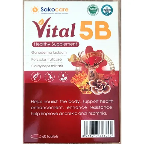Viên uống Vital 5B - Thực phẩm chức năng hỗ trợ tăng cường sức khỏe, cải thiện giấc ngủ và chống chán ăn cho người lớn và trẻ trên 13 tuổi.