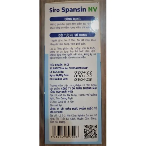 COMBO 2 HỘP SIRO SPANSIN NV - GIẢM HO VÀ ĐAU RÁT HỌNG