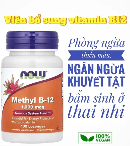 Viên ngậm Vitamin B12 Methyl 1000mcg Thuần Chay NOW Foods - Hỗ trợ Hệ Thần Kinh và Tăng Cường Năng Lượng, 100 Viên