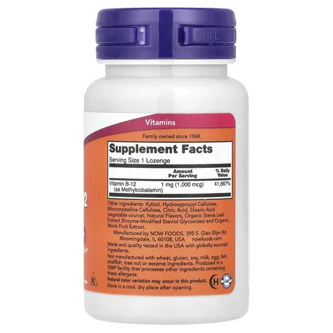 Viên ngậm Vitamin B12 Methyl 1000mcg Thuần Chay NOW Foods - Hỗ trợ Hệ Thần Kinh và Tăng Cường Năng Lượng, 100 Viên