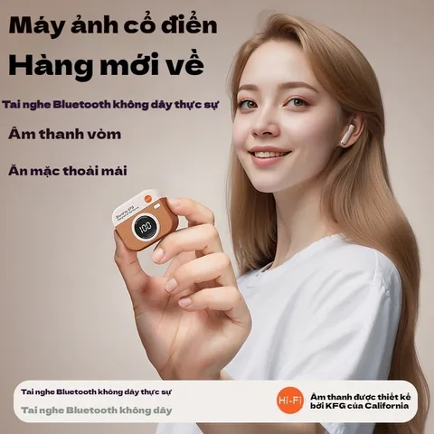 Tai Nghe Bluetooth Không Dây Hình Camera Cổ Điển TWS - True In-Ear, Chống Ồn, Màn Hình LED Cảm Ứng, Âm Thanh Rõ Ràng