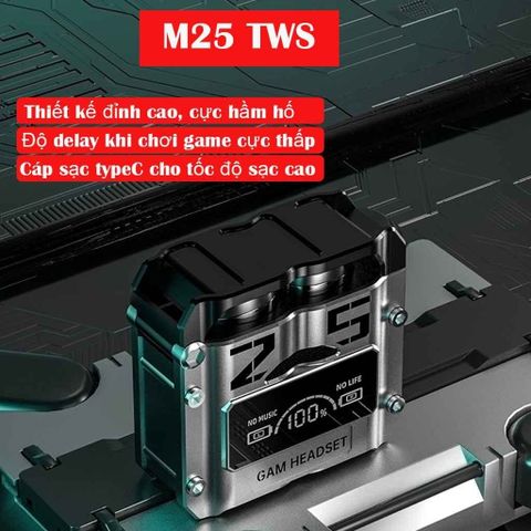 Tai Nghe Bluetooth Gaming M25 TWS 5.3 - Âm Thanh 9D Bass Căng, Chống Nước IPX7, Thời Gian Sử Dụng 6 Giờ - Tai Nghe Không Dây Nhét Tai Chơi Game