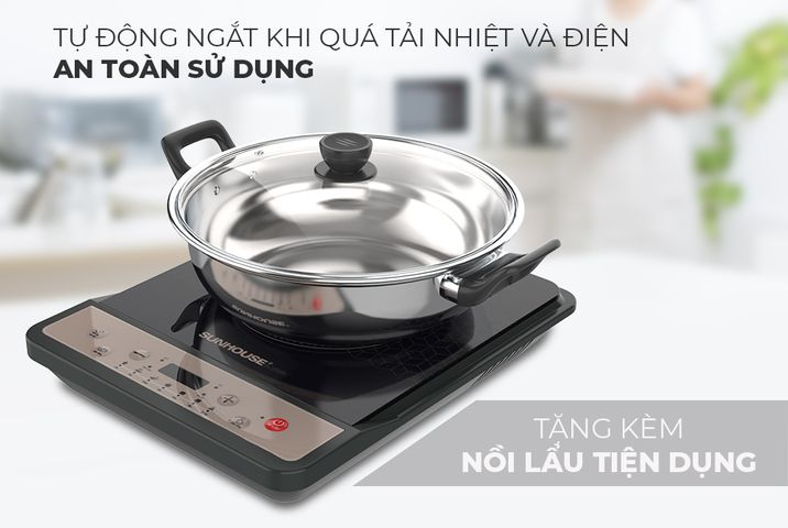 Bếp Từ Đơn Sunhouse SHD6160 - Công Suất 1800W, Kính Ceramic Bền, Tặng Kèm Nồi Lẩu Đa Năng, Bảo Hành 12 Tháng