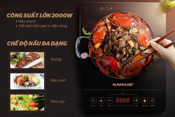 Bếp Hồng Ngoại Cảm Ứng SUNHOUSE SHD6015 - Công Suất 2000W, Màn Hình LED, An Toàn Cho Gia Đình, Bảo Hành 12 Tháng