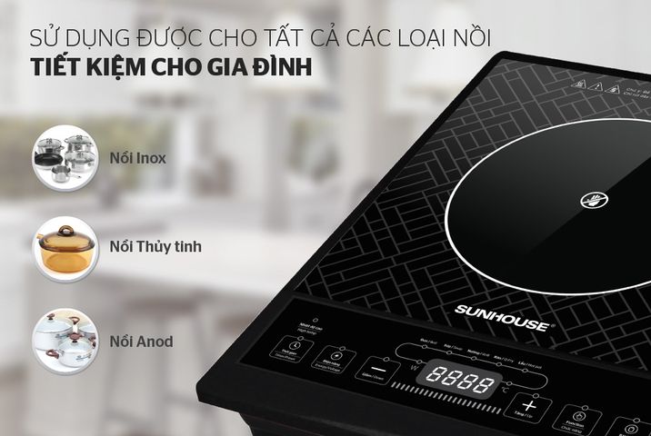 Bếp Hồng Ngoại Cảm Ứng SUNHOUSE SHD6015 - Công Suất 2000W, Màn Hình LED, An Toàn Cho Gia Đình, Bảo Hành 12 Tháng