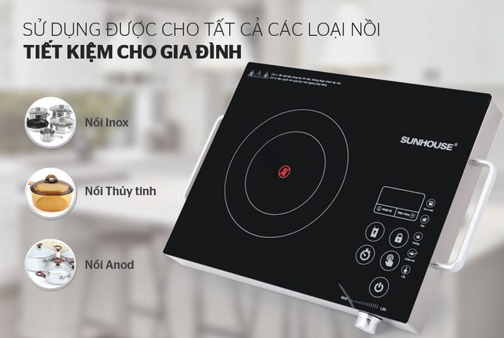 Bếp Hồng Ngoại Cảm Ứng Sunhouse SHD6017 - Công Suất 2000W, Kích Thước 360x280mm, Đa Năng Sử Dụng Tất Cả Nồi