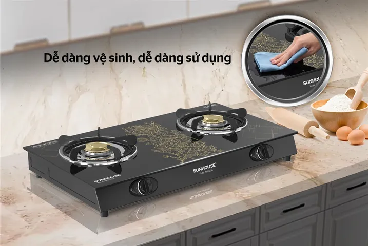 Bếp Gas Dương Kính SUNHOUSE SHB2106 - Đánh Lửa Nhanh, Tiết Kiệm Gas, Dễ Vệ Sinh - Đầu Đốt Đồng Bền Bỉ 12 Tháng
