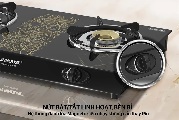 Bếp Gas Dương Kính SUNHOUSE SHB2106 - Đánh Lửa Nhanh, Tiết Kiệm Gas, Dễ Vệ Sinh - Đầu Đốt Đồng Bền Bỉ 12 Tháng