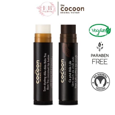 Combo Son Dưỡng Môi Dầu Dừa Bến Tre Và Tẩy Da Chết Môi Cà Phê Đắk Lắk Cocoon 5g - Chăm Sóc Môi Mềm Mịn, Hồng Hào