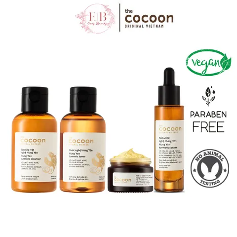 Combo Chăm Sóc Da Nghệ Hưng Yên Cocoon - Bộ Sản Phẩm Làm Sạch, Dưỡng Ẩm, Và Làm Sáng Da - 4 Món Tích Hợp Chăm Sóc Da Từ Thiên Nhiên