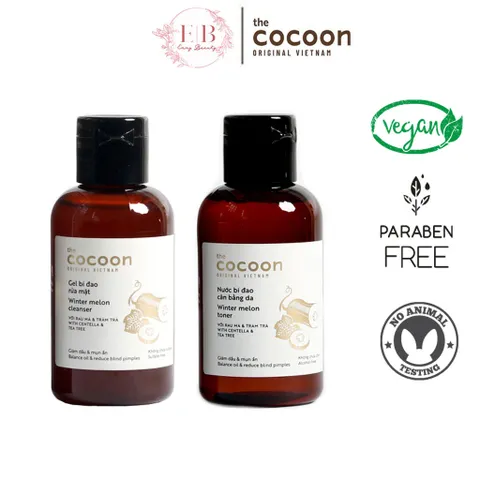 Bộ Combo Gel Bí Đao Rửa Mặt và Nước Cân Bằng Da Cocoon 140ml - Sạch Da, Cung Cấp Độ Ẩm, Làm Sáng Da, Giảm Mụn