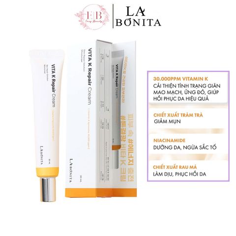 Kem Dưỡng Ẩm Phục Hồi Da LaBonita Vita K Repair Cream 30ml - Giảm Đỏ Da, Phục Hồi Sau Điều Trị, Chống Oxy Hóa Hàn Quốc